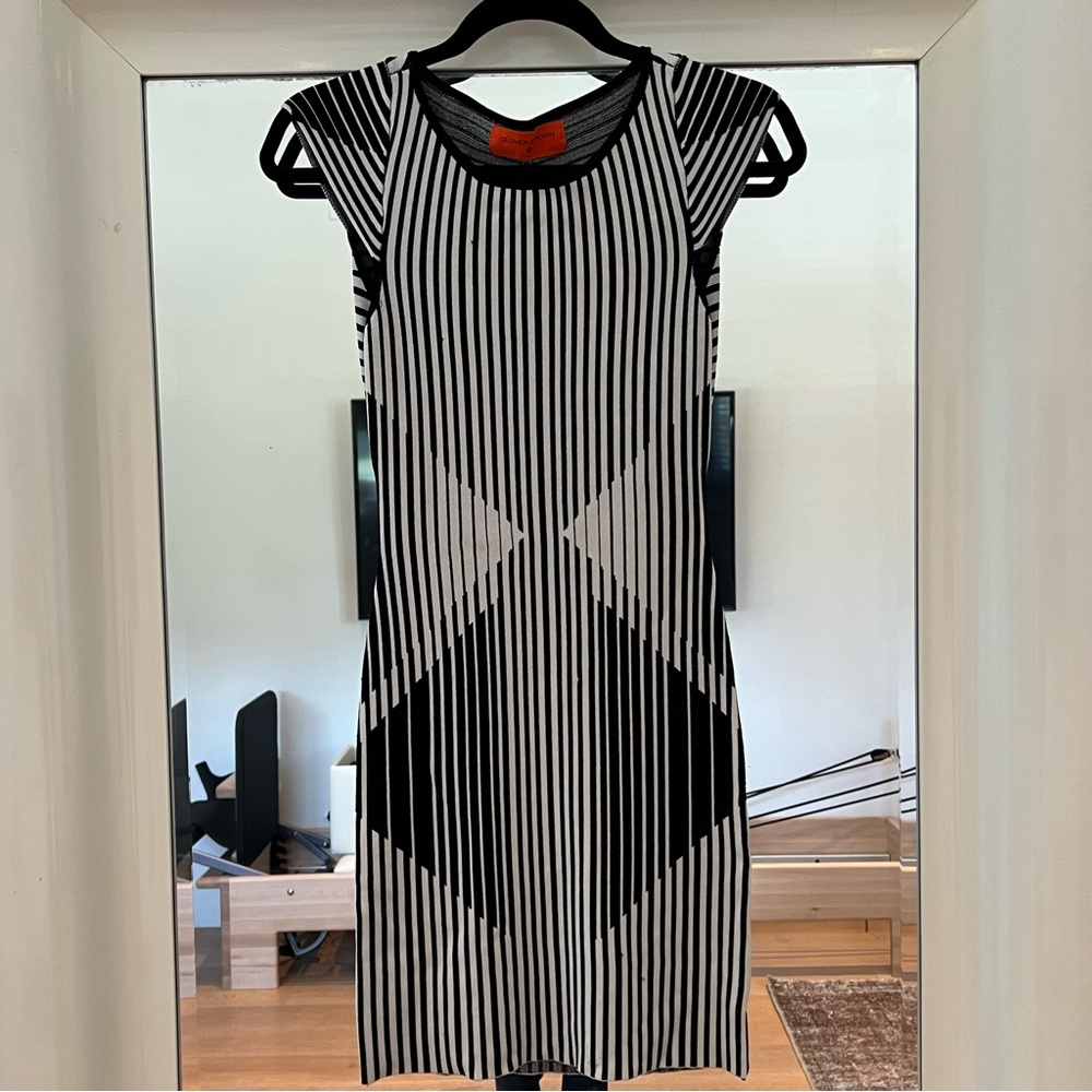 Clover Canyon White & Black Striped Bodycon Bandage Dress Womens XS